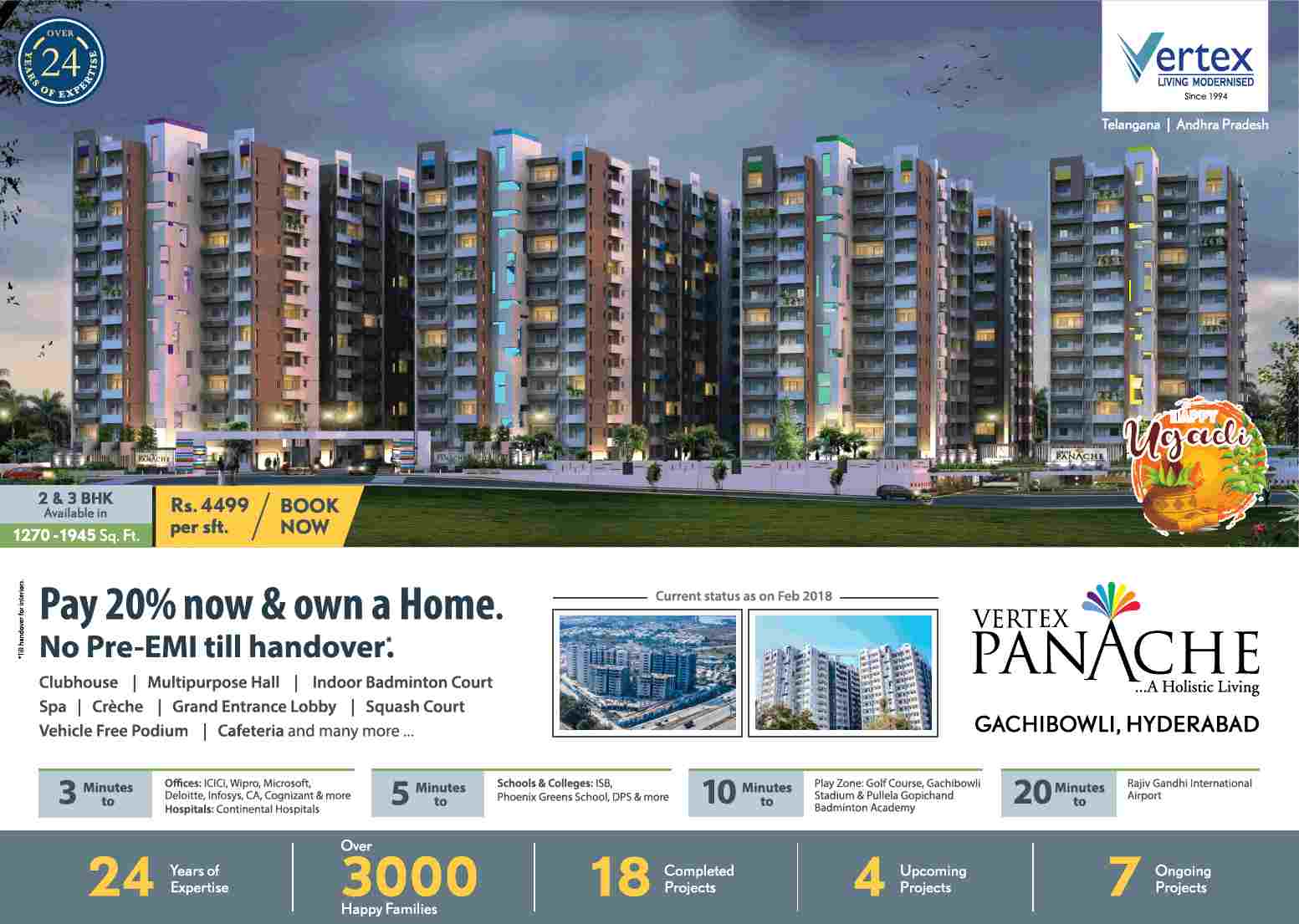 Pay 20% now & own a home with pre-EMI offer till handover at Vertex Panache in Hyderabad